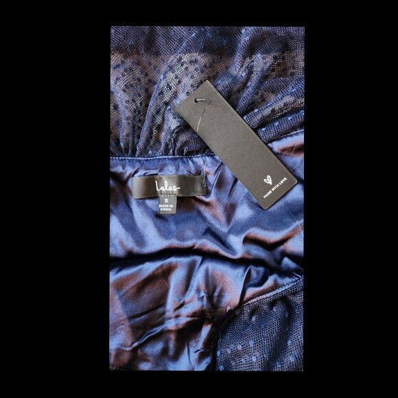 Lulu's Adorable Event Navy Blue Mesh One-Shoulder Swiss Dot Mini Dress - Picture 14 of 15